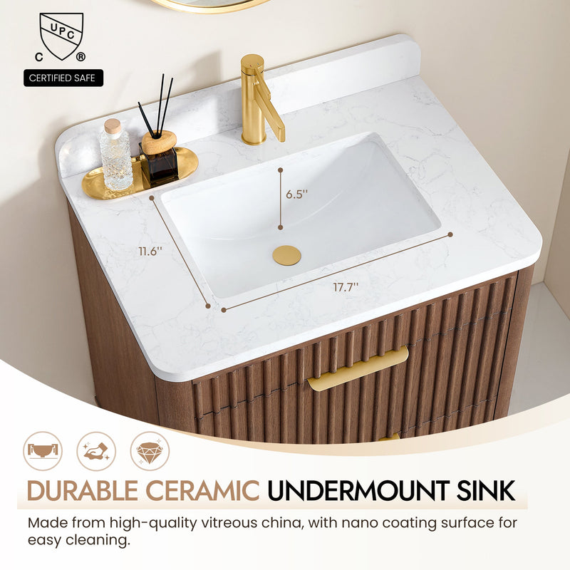 Vinnova 708230-AD-GW Mumbai 30" Single Sink Bath Vanity in Aged Dark Brown Oak