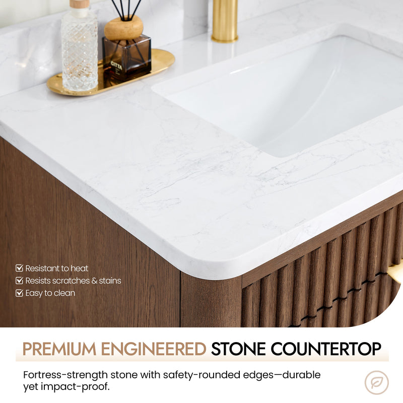 Vinnova 708230-AD-GW Mumbai 30" Single Sink Bath Vanity in Aged Dark Brown Oak