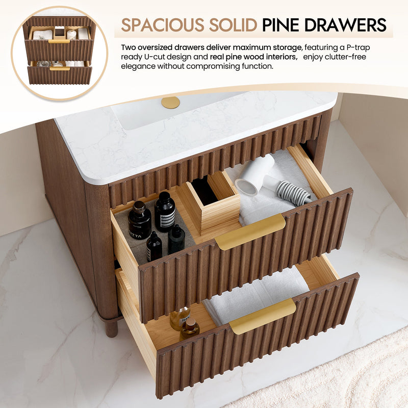 Vinnova 708230-AD-GW Mumbai 30" Single Sink Bath Vanity in Aged Dark Brown Oak