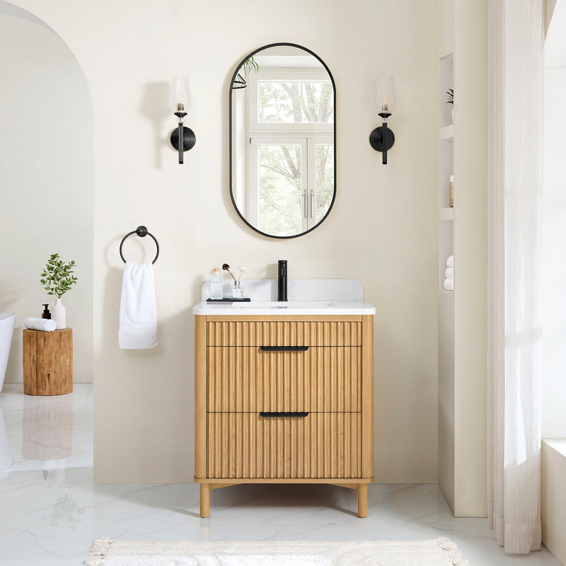 Vinnova 708230-WN-GW Mumbai 30" Single Sink Bath Vanity in Oak Weathering Light Brown