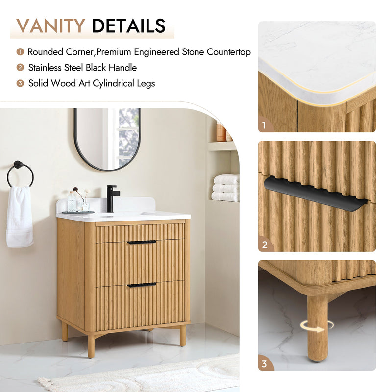 Vinnova 708230-WN-GW Mumbai 30" Single Sink Bath Vanity in Oak Weathering Light Brown