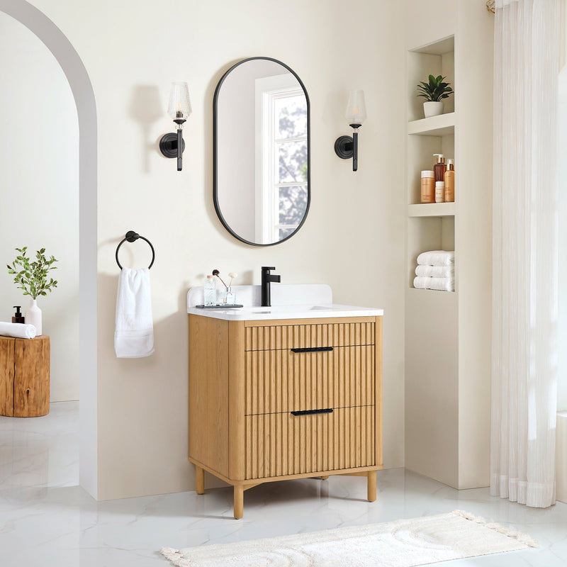 Vinnova 708230-WN-GW Mumbai 30" Single Sink Bath Vanity in Oak Weathering Light Brown