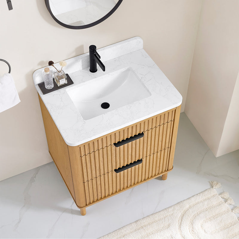 Vinnova 708230-WN-GW Mumbai 30" Single Sink Bath Vanity in Oak Weathering Light Brown