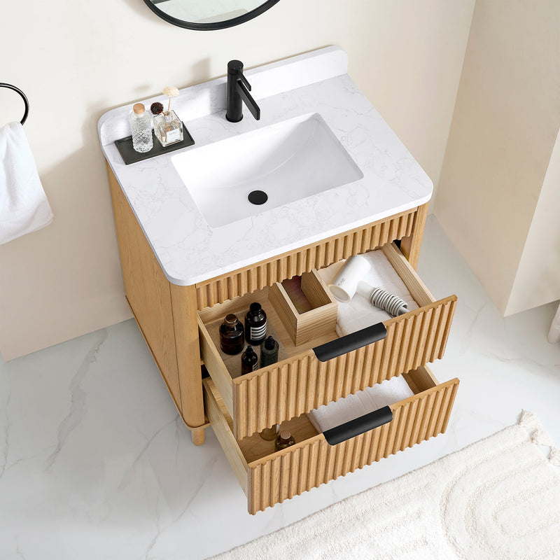 Vinnova 708230-WN-GW Mumbai 30" Single Sink Bath Vanity in Oak Weathering Light Brown