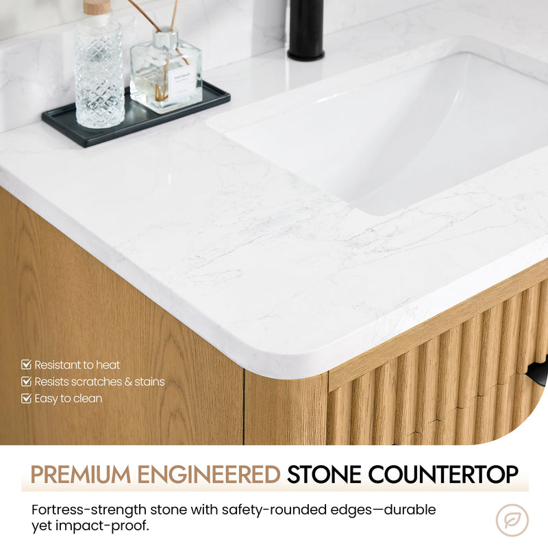 Vinnova 708230-WN-GW Mumbai 30" Single Sink Bath Vanity in Oak Weathering Light Brown