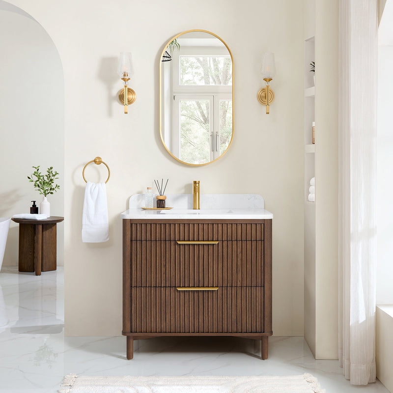 Vinnova 708236-AD-GW Mumbai 36" Single Sink Bath Vanity in Aged Dark Brown Oak