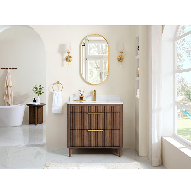 Vinnova 708236-AD-GW Mumbai 36" Single Sink Bath Vanity in Aged Dark Brown Oak