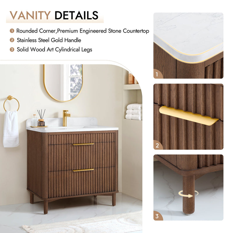 Vinnova 708236-AD-GW Mumbai 36" Single Sink Bath Vanity in Aged Dark Brown Oak