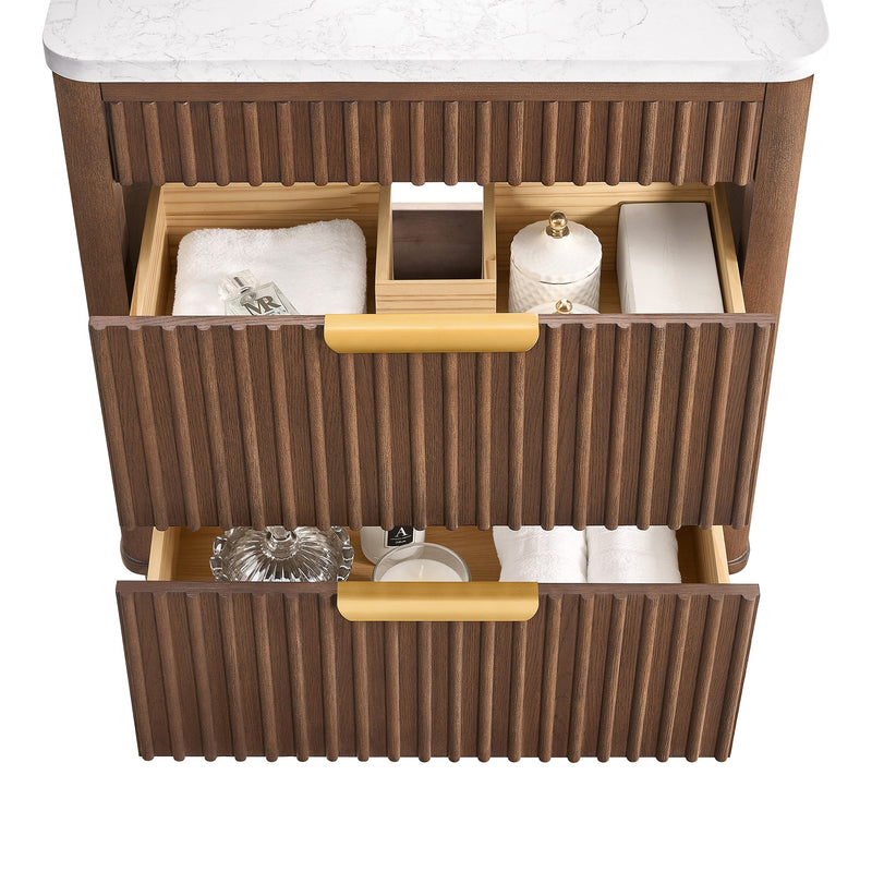 Vinnova 708236-AD-GW Mumbai 36" Single Sink Bath Vanity in Aged Dark Brown Oak