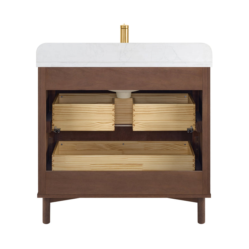 Vinnova 708236-AD-GW Mumbai 36" Single Sink Bath Vanity in Aged Dark Brown Oak