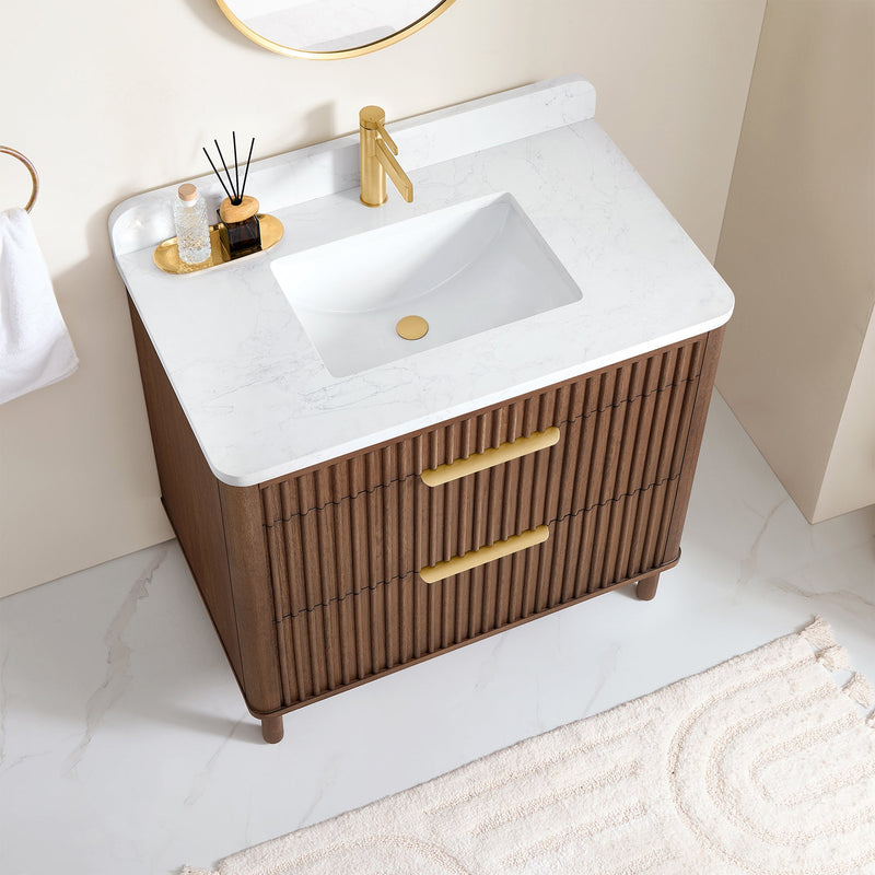 Vinnova 708236-AD-GW Mumbai 36" Single Sink Bath Vanity in Aged Dark Brown Oak