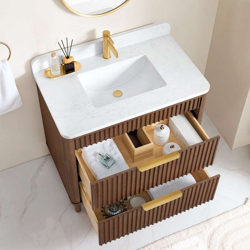 Vinnova 708236-AD-GW Mumbai 36" Single Sink Bath Vanity in Aged Dark Brown Oak