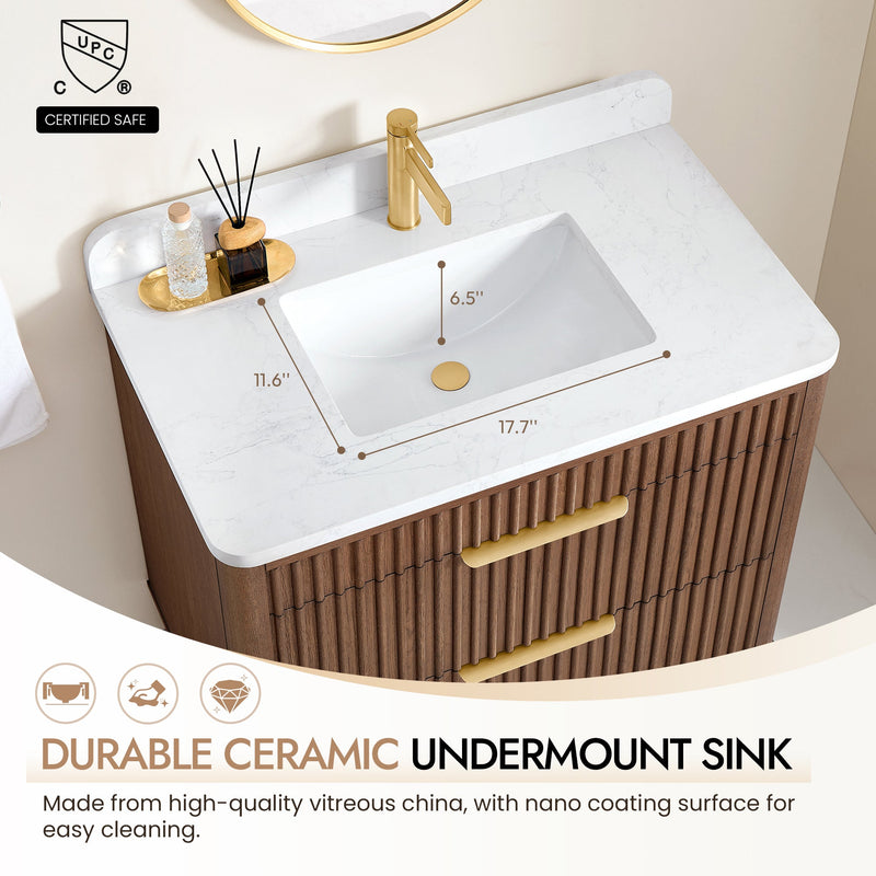 Vinnova 708236-AD-GW Mumbai 36" Single Sink Bath Vanity in Aged Dark Brown Oak