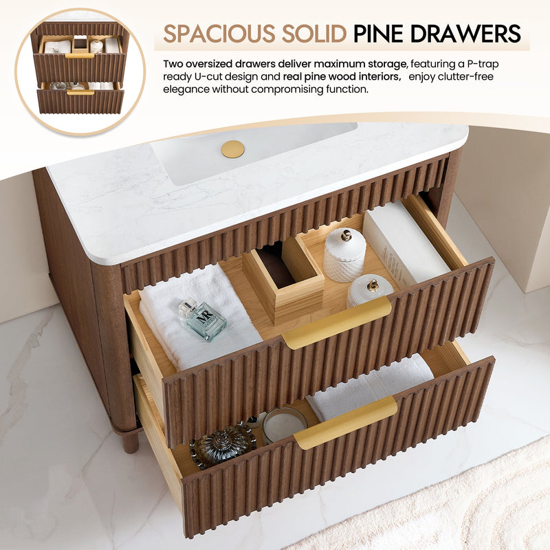 Vinnova 708236-AD-GW Mumbai 36" Single Sink Bath Vanity in Aged Dark Brown Oak