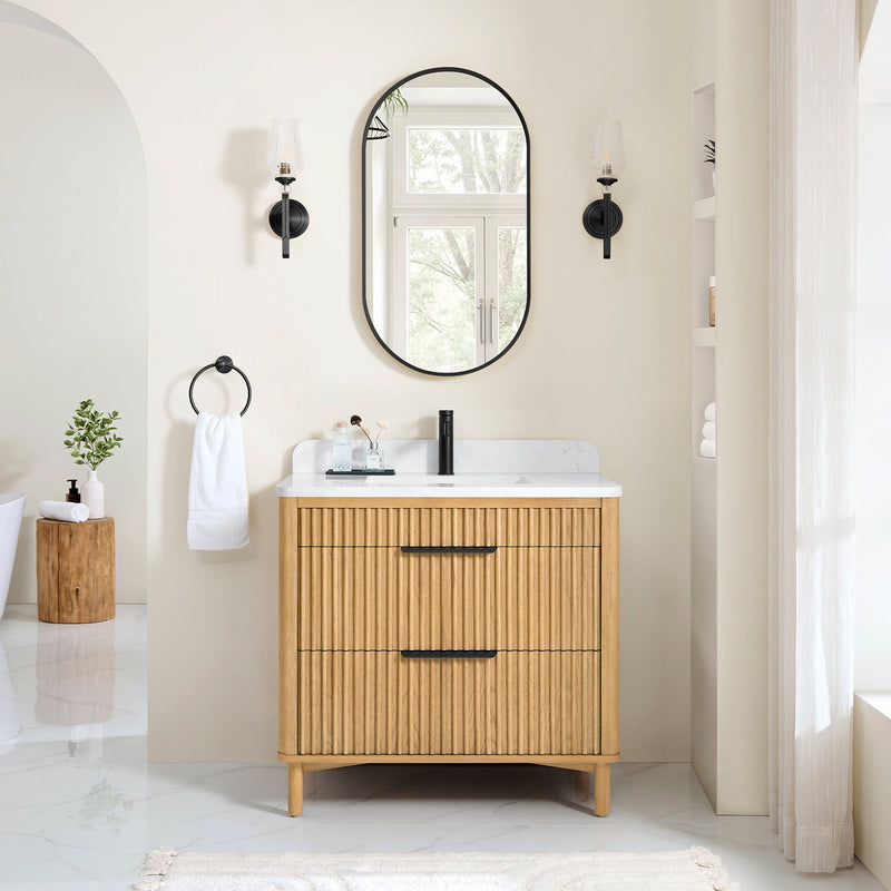 Vinnova 708236-WN-GW Mumbai 36" Single Sink Bath Vanity in Oak Weathering Light Brown