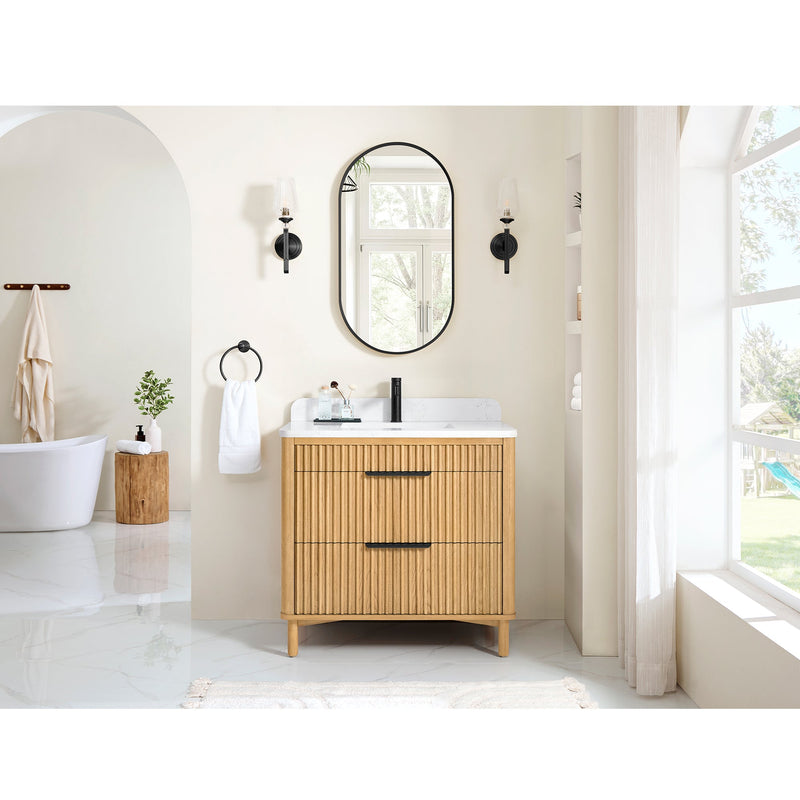 Vinnova 708236-WN-GW Mumbai 36" Single Sink Bath Vanity in Oak Weathering Light Brown