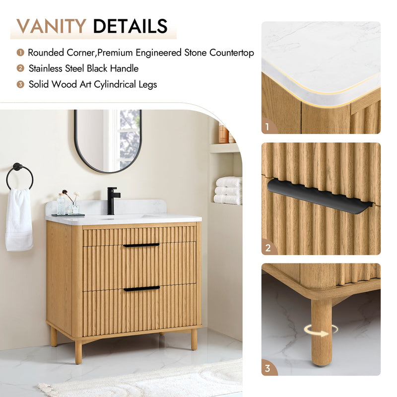 Vinnova 708236-WN-GW Mumbai 36" Single Sink Bath Vanity in Oak Weathering Light Brown