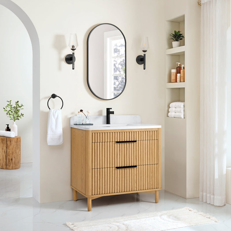 Vinnova 708236-WN-GW Mumbai 36" Single Sink Bath Vanity in Oak Weathering Light Brown