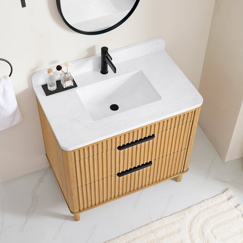 Vinnova 708236-WN-GW Mumbai 36" Single Sink Bath Vanity in Oak Weathering Light Brown