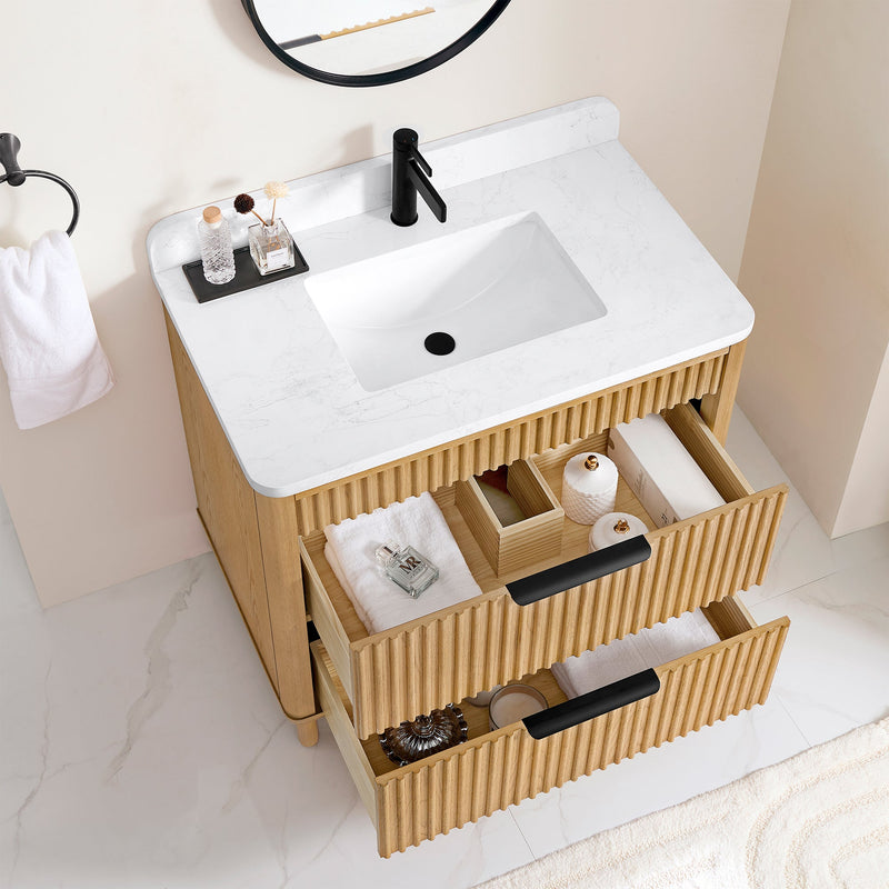 Vinnova 708236-WN-GW Mumbai 36" Single Sink Bath Vanity in Oak Weathering Light Brown