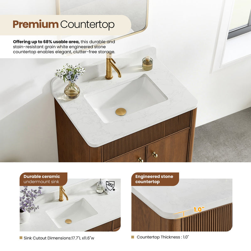 Vinnova 708730-NW-GW Zogno 30" Single Sink Bath Vanity in Natural Walnut - view 3