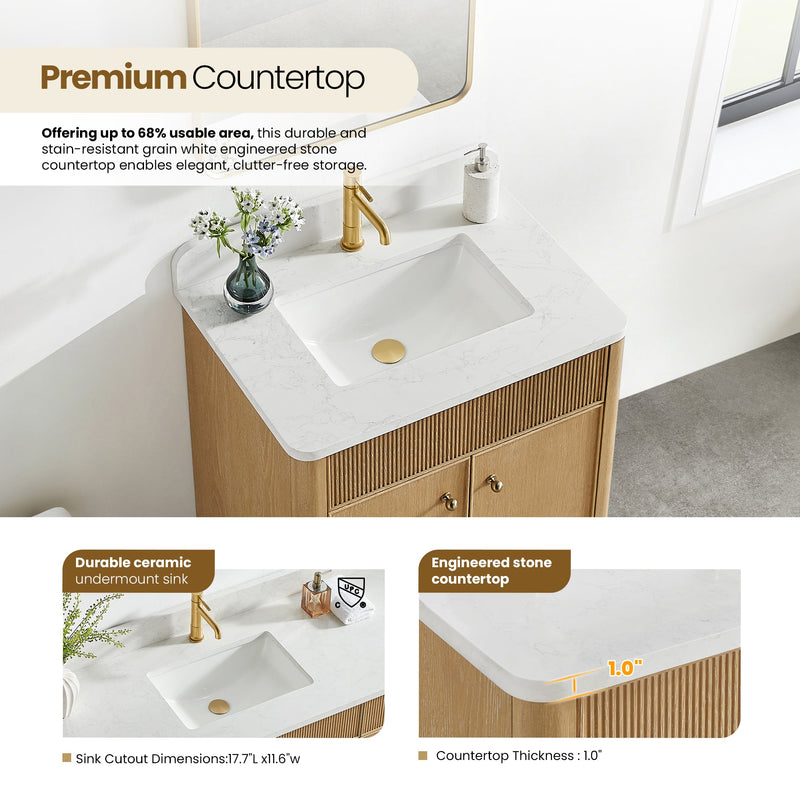 Vinnova 708730-WA-GW Zogno 30" Single Sink Bath Vanity in Washed Ash Grey - view 3