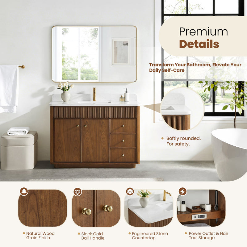 Vinnova 708748-NW-GW Zogno 48" Single Sink Bath Vanity in Natural Walnut - view 13