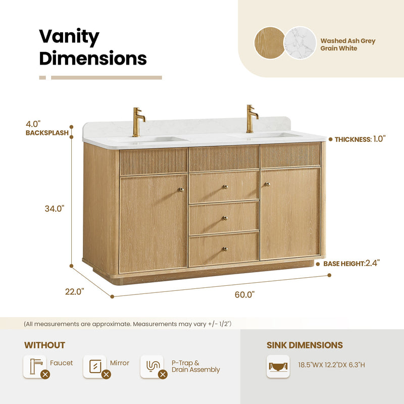 Vinnova 708760M-WA-GW Zogno 60M" Double Sink Bath Vanity in Washed Ash Grey - view 15