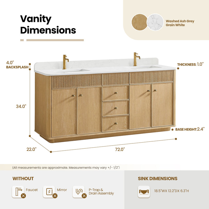 Vinnova 708772-WA-GW Zogno 72" Double Sink Bath Vanity in Washed Ash Grey - view 15