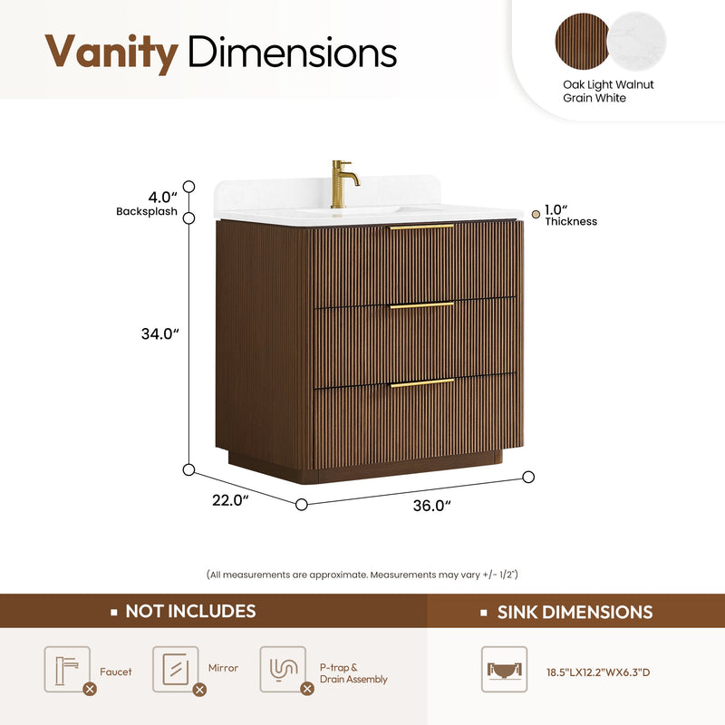 Vinnova 709136-OU-GW Zanica 36" Single Sink Bath Vanity in Oak Light Walnut - view 14