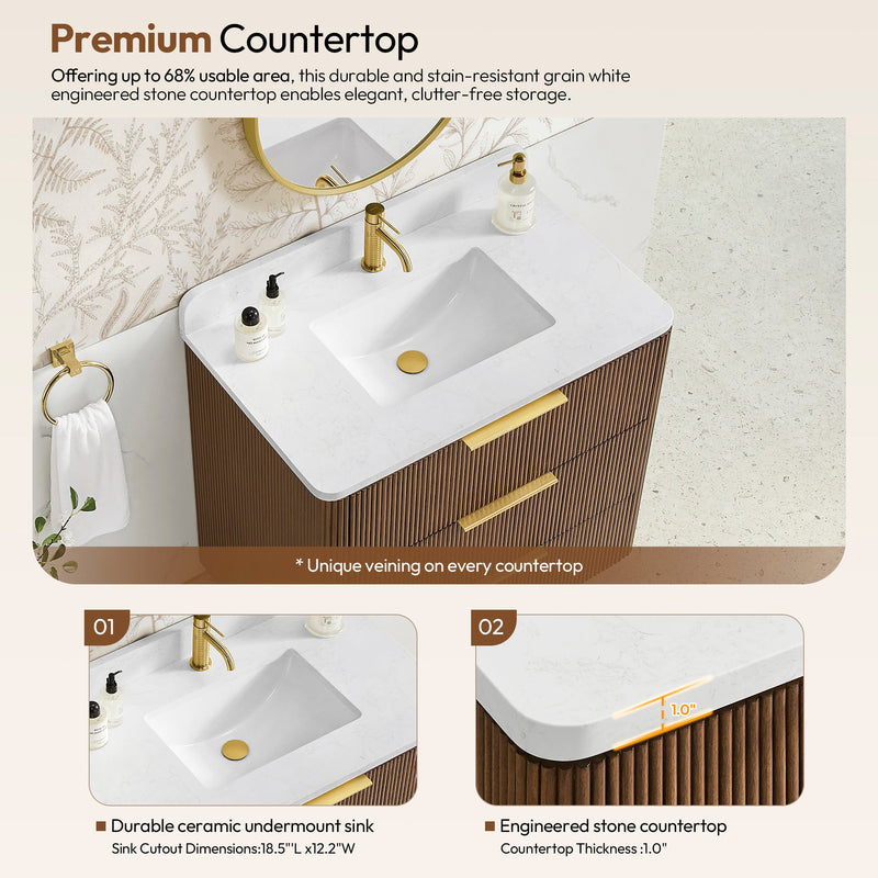 Vinnova 709136-OU-GW Zanica 36" Single Sink Bath Vanity in Oak Light Walnut - view 6