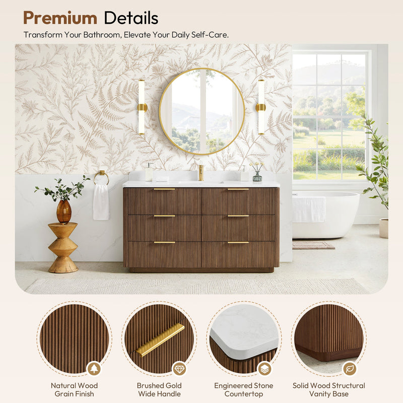 Vinnova 709160-OU-GW Zanica 60" Single Sink Bath Vanity in Oak Light Walnut - view 14