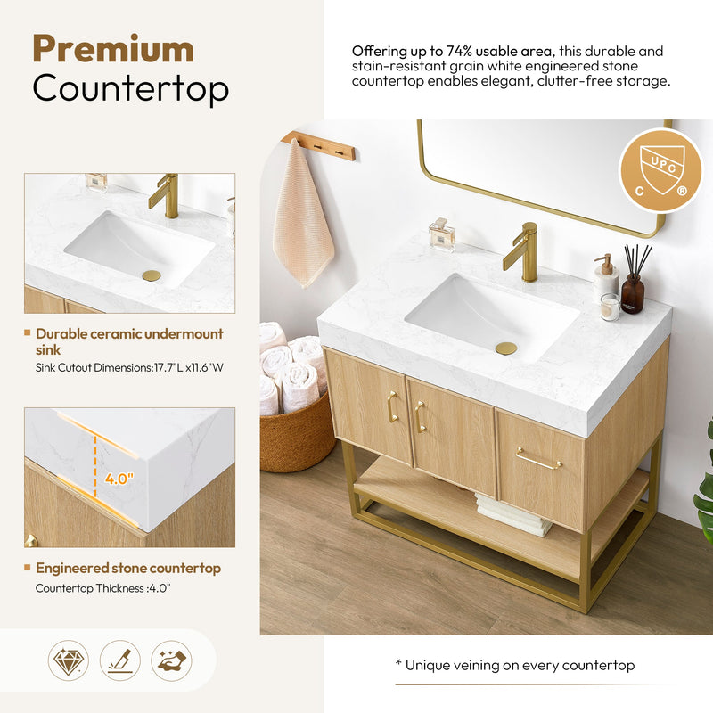 Vinnova 709336-DO-GW Vittoria 36" Single Sink Bath Vanity in Dark Oak - view 7