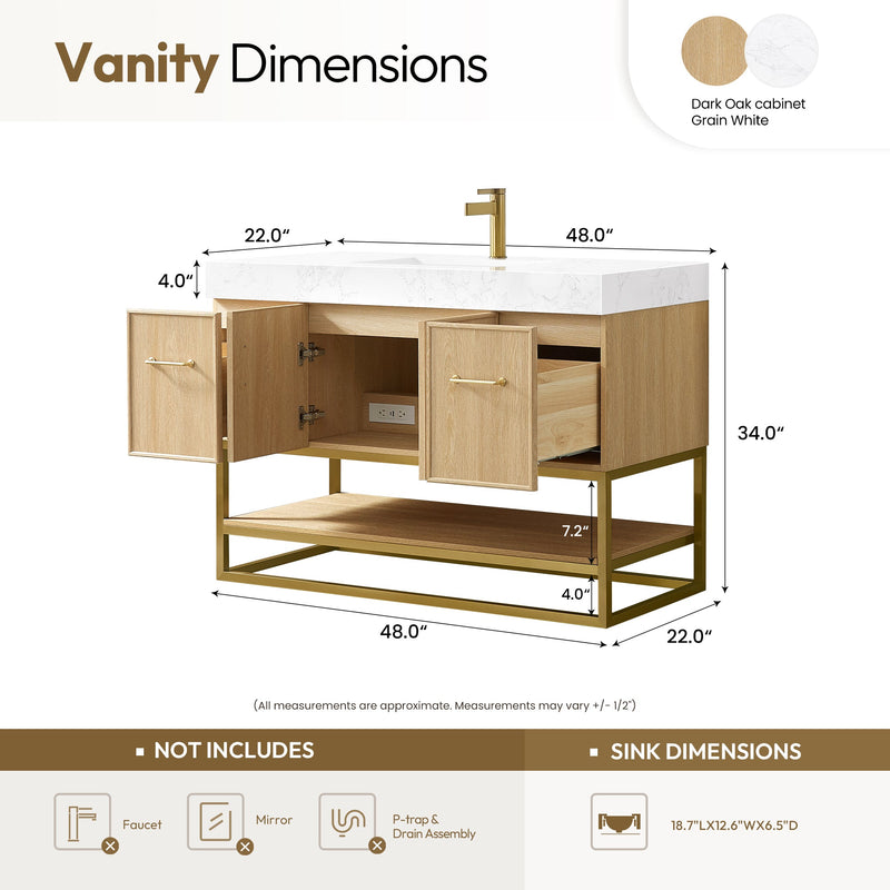 Vinnova 709348-DO-GW Vittoria 48" Single Sink Bath Vanity in Dark Oak - view 14