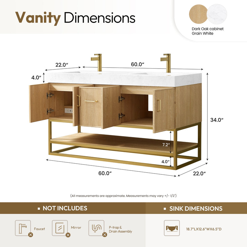 Vinnova 709360M-DO-GW Vittoria 60M" Double Sink Bath Vanity in Dark Oak - view 14