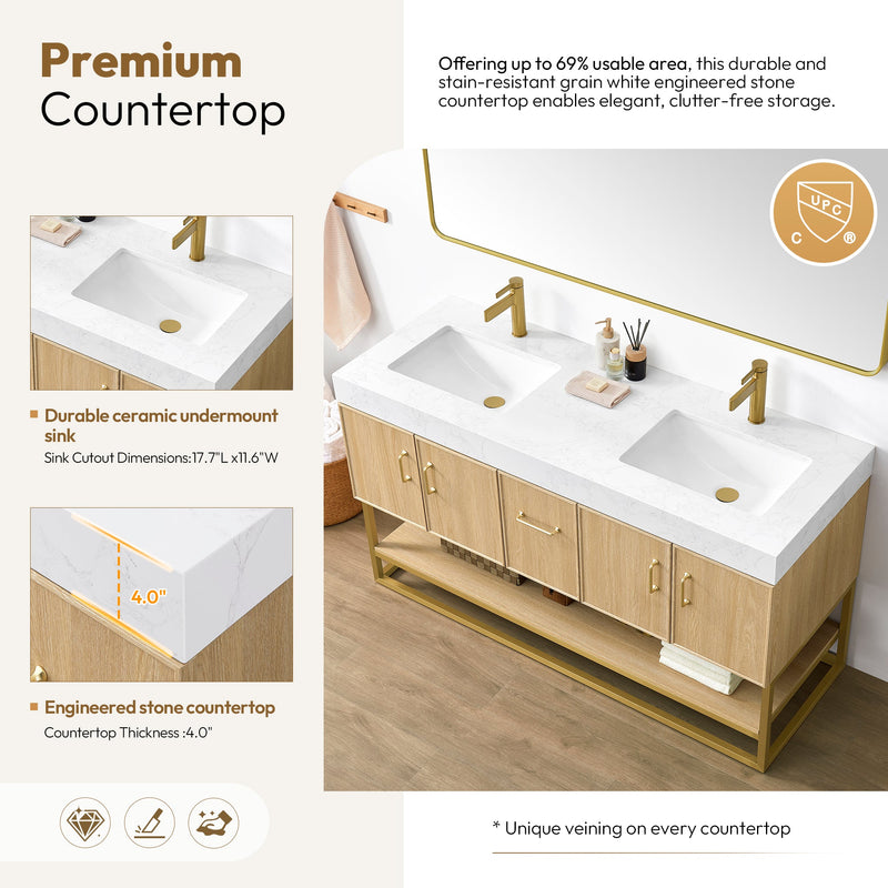 Vinnova 709360M-DO-GW Vittoria 60M" Double Sink Bath Vanity in Dark Oak - view 8