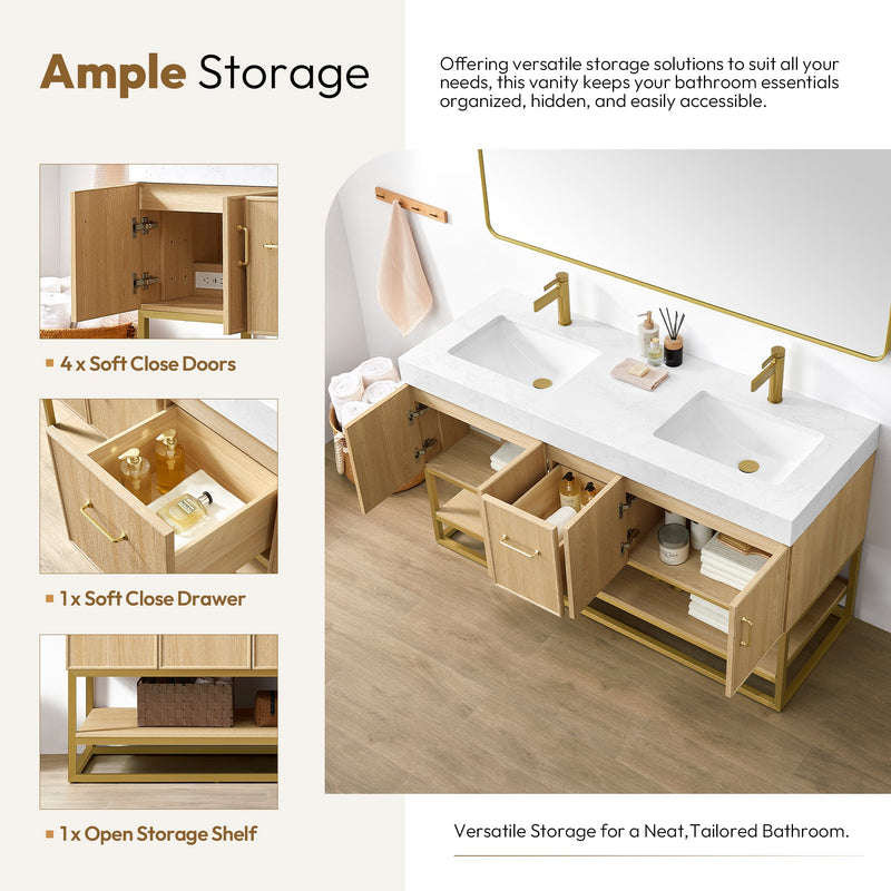 Vinnova 709360M-DO-GW Vittoria 60M" Double Sink Bath Vanity in Dark Oak - view 9