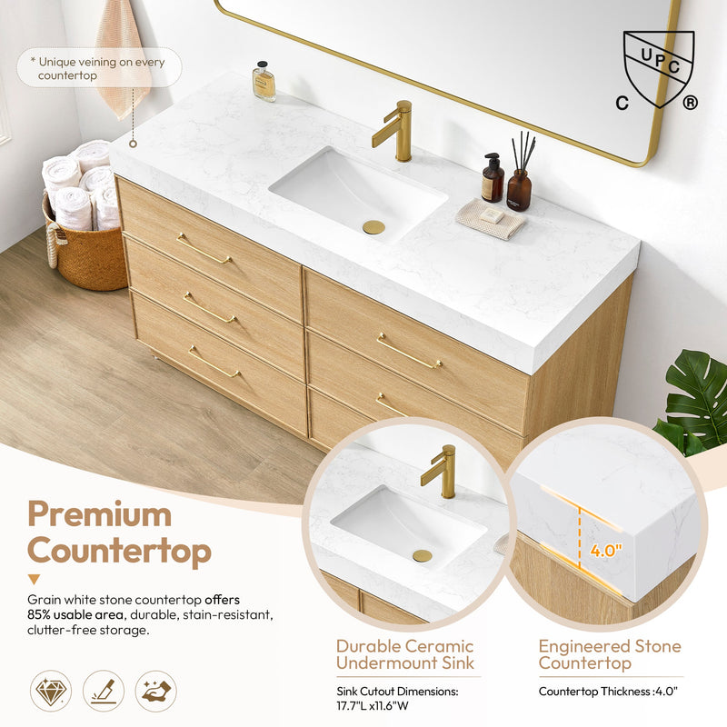Vinnova 709760-DO-GW Turin 60" Single Sink Bath Vanity in Dark Oak - view 6