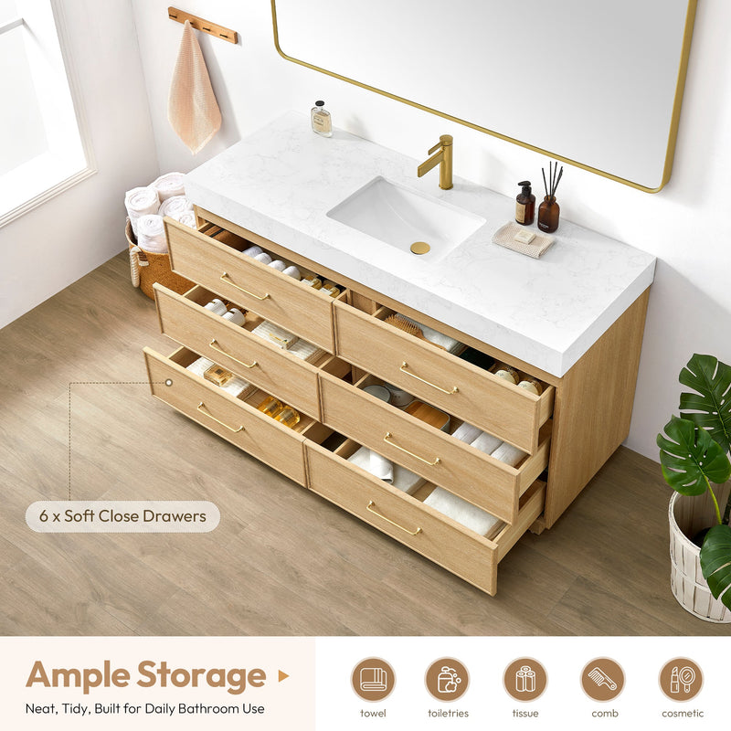 Vinnova 709760-DO-GW Turin 60" Single Sink Bath Vanity in Dark Oak - view 7