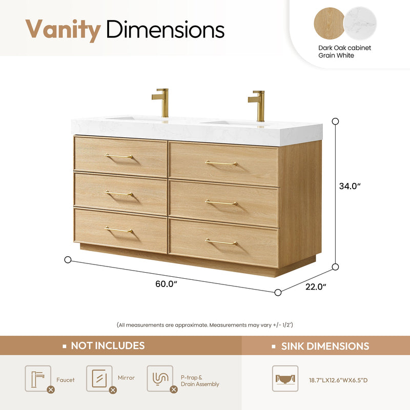 Vinnova 709760M-DO-GW Turin 60M" Double Sink Bath Vanity in Dark Oak - view 11