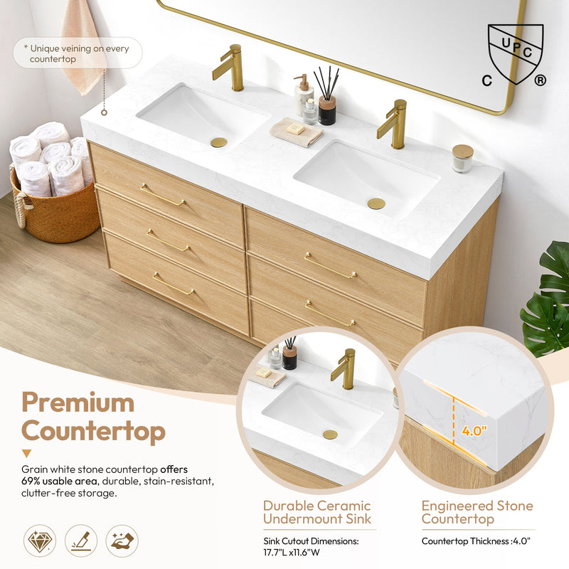 Vinnova 709760M-DO-GW Turin 60M" Double Sink Bath Vanity in Dark Oak - view 8