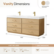 Vinnova 709772-DO-GW Turin 72" Double Sink Bath Vanity in Dark Oak - view 11