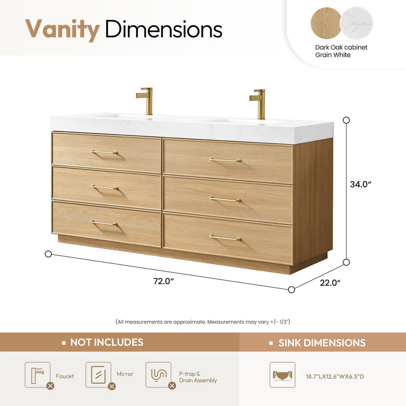 Vinnova 709772-DO-GW Turin 72" Double Sink Bath Vanity in Dark Oak - view 11