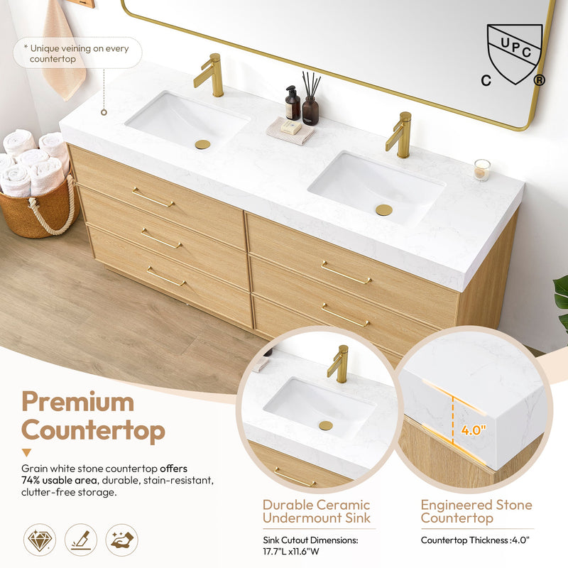 Vinnova 709772-DO-GW Turin 72" Double Sink Bath Vanity in Dark Oak - view 8