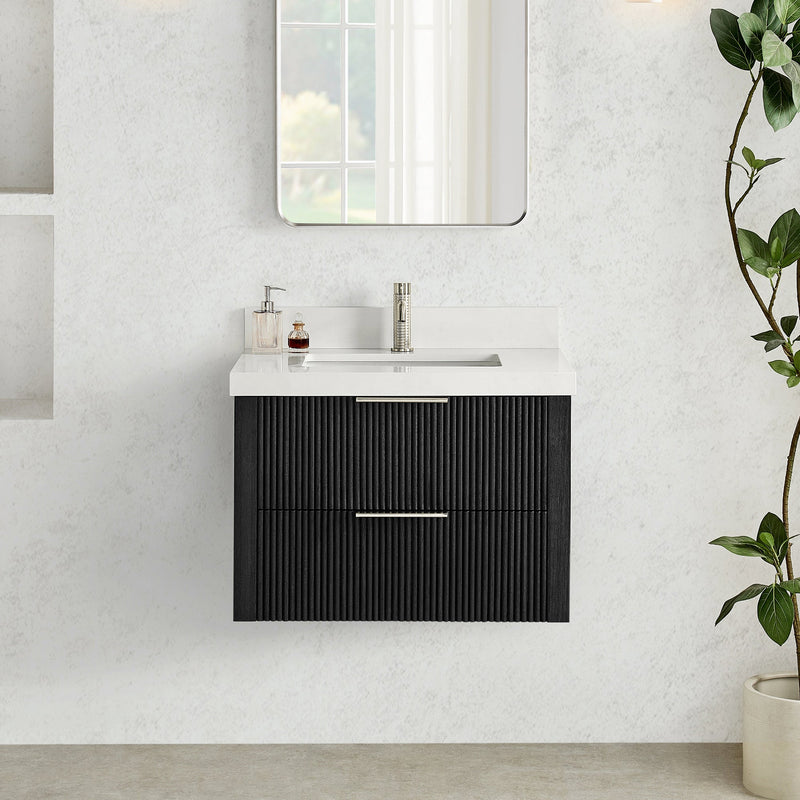 Vinnova 709930-OK-PQ Barcelona 30" Floating Single Bath Vanity in Oak Weathered Black