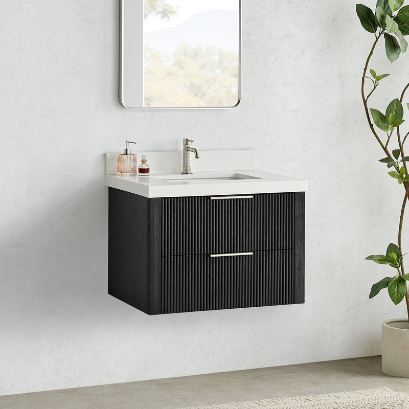 Vinnova 709930-OK-PQ Barcelona 30" Floating Single Bath Vanity in Oak Weathered Black