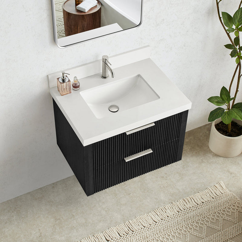 Vinnova 709930-OK-PQ Barcelona 30" Floating Single Bath Vanity in Oak Weathered Black