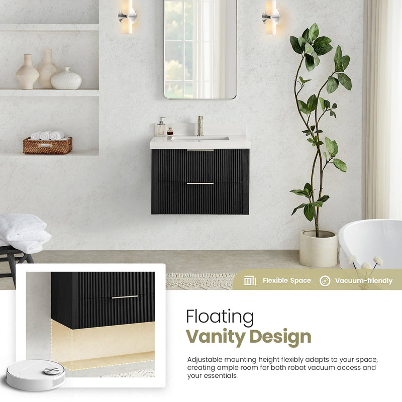 Vinnova 709930-OK-PQ Barcelona 30" Floating Single Bath Vanity in Oak Weathered Black