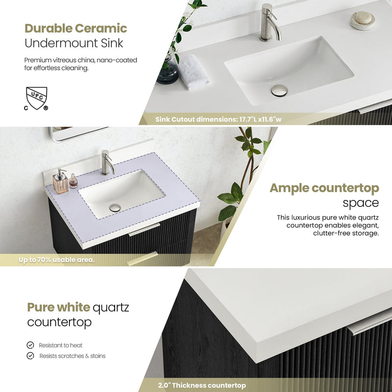 Vinnova 709930-OK-PQ Barcelona 30" Floating Single Bath Vanity in Oak Weathered Black