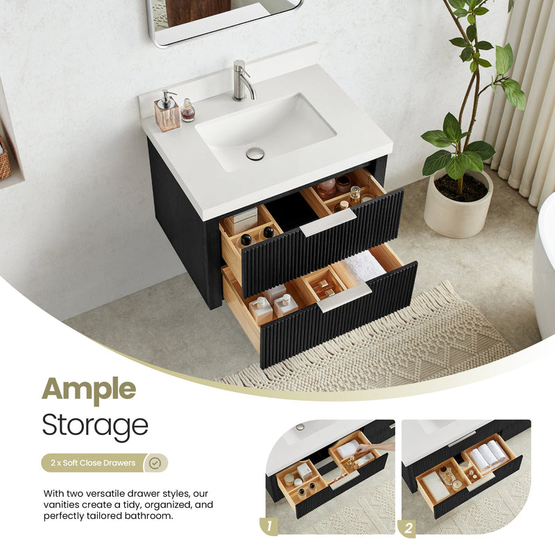 Vinnova 709930-OK-PQ Barcelona 30" Floating Single Bath Vanity in Oak Weathered Black